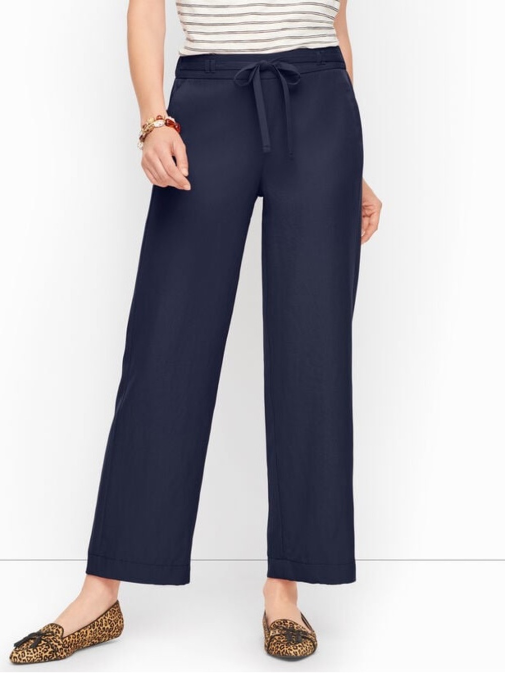 Talbots Navy Wide-Leg Drawstring Ankle Pants